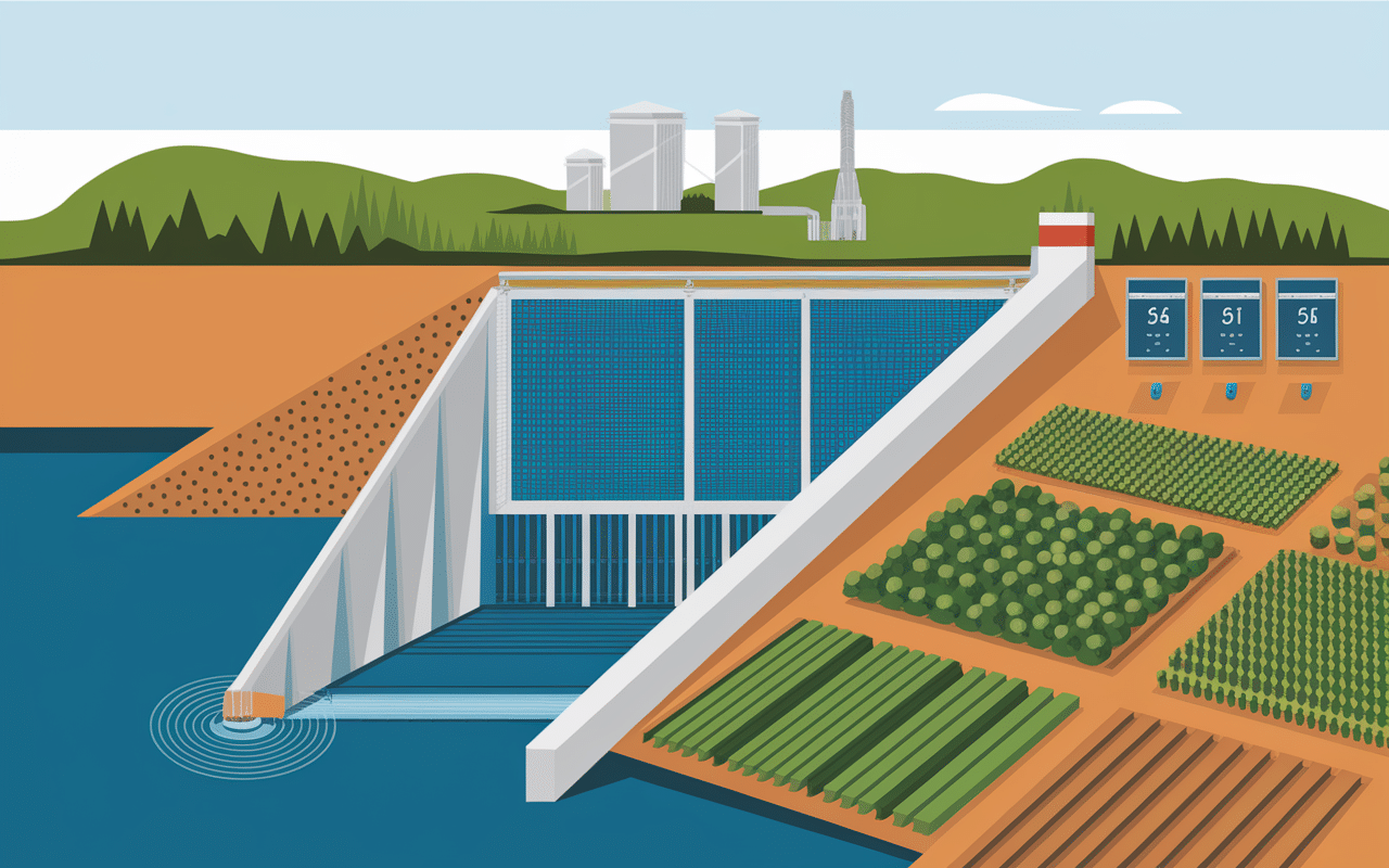 Coupe technique assouan barrage turbines canaux irrigation