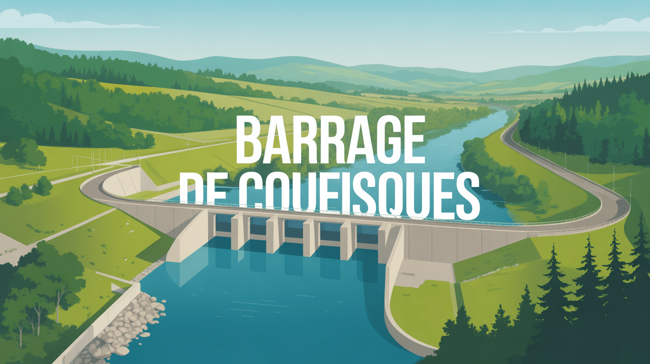 Vue aérienne du barrage de Couesques en vallée verte