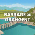 vue panoramique barrage de grangent avec lac château