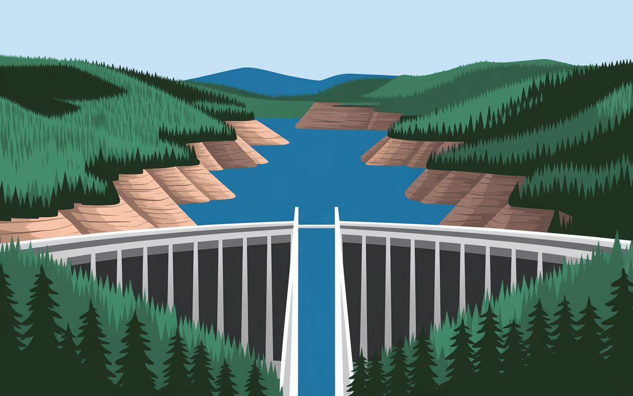 Barrage de Guerlédan créant un lac artificiel