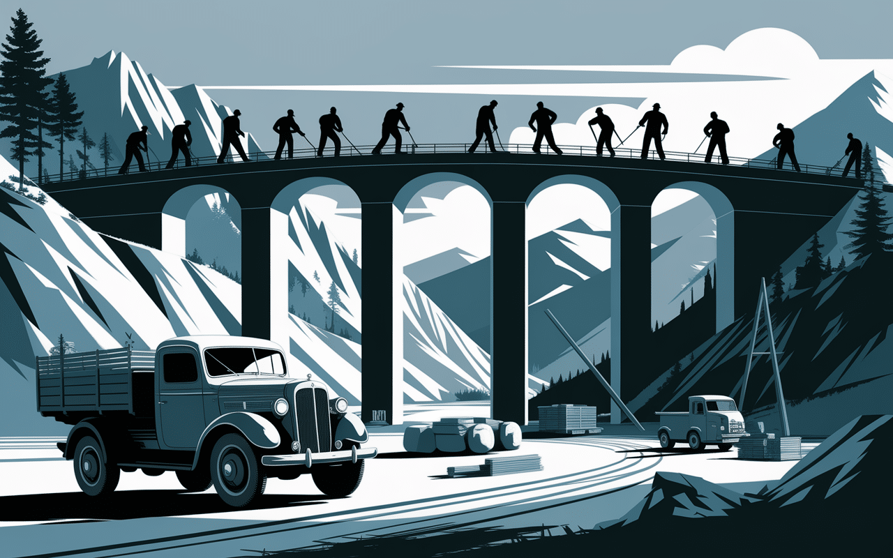 Chantier historique du barrage de l'Aigle années 1940