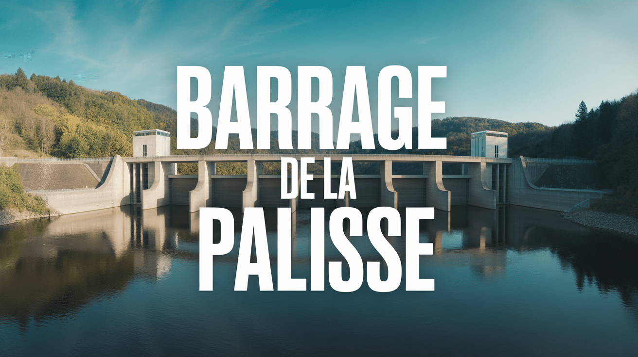 Barrage de la Palisse sur rivière en Dordogne, vue panoramique moderne