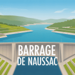 Vue aerienne du barrage de Naussac et lac