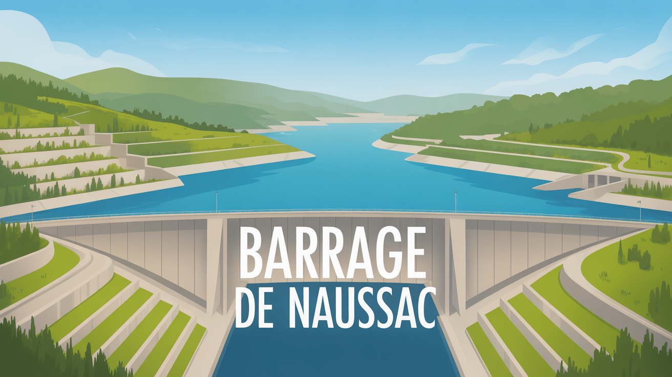 Vue aerienne du barrage de Naussac et lac