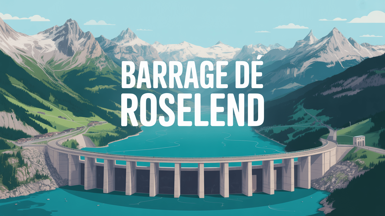 Vue panoramique du barrage de Roselend et son lac alpin