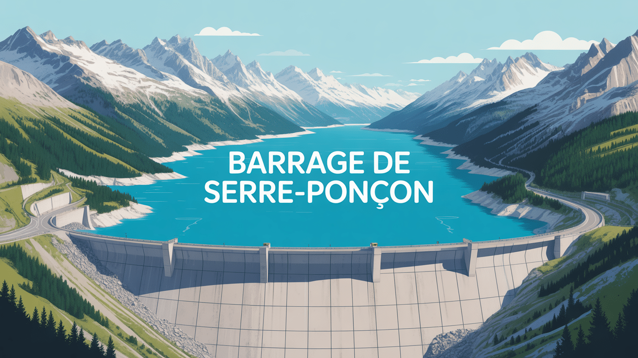 illustration panoramique du barrage de serre ponçon dans les alpes
