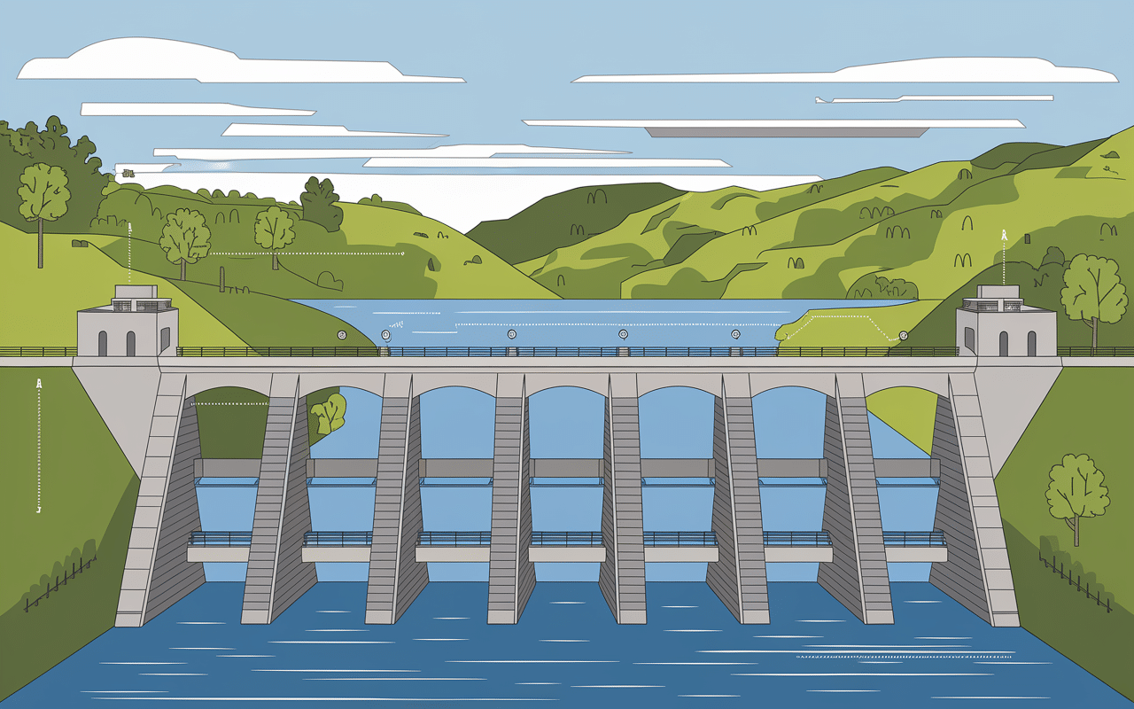 Schéma technique du barrage de Villerest et sa structure
