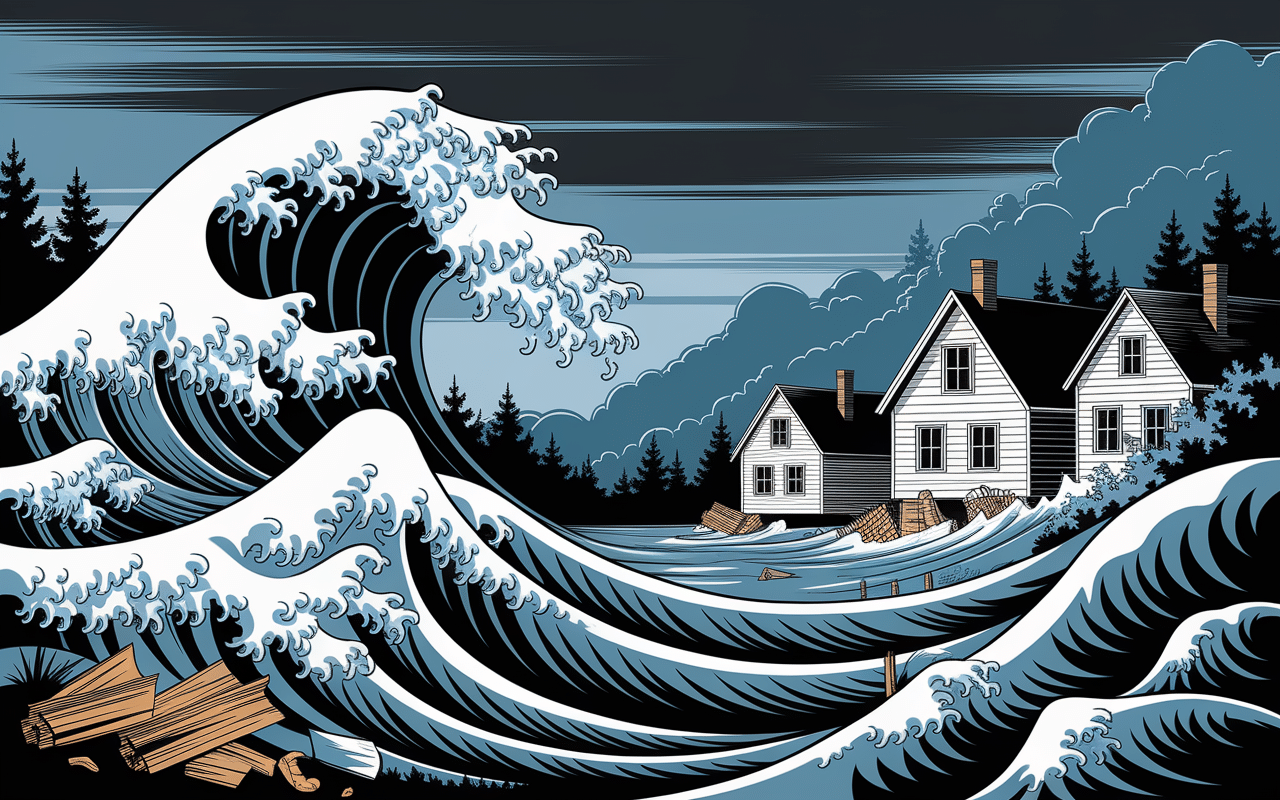 Vague submergeant vallée lors catastrophe barrage Malpasset