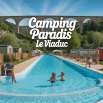Vue camping paradis le viaduc avec piscine et viaduc
