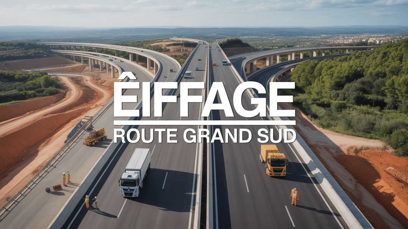 Vue aérienne réseau routier chantier eiffage route grand sud