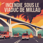 Incendie viaduc de Millau pompiers en action grandes flammes