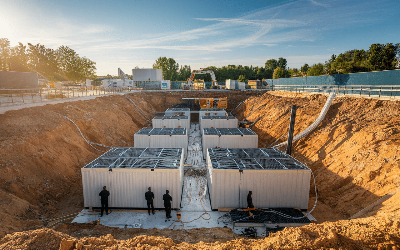 Chantier installation bassin de rétention enterré