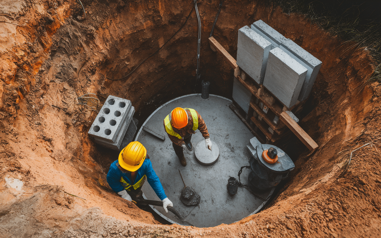 Chantier installation puits d infiltration eaux pluviales