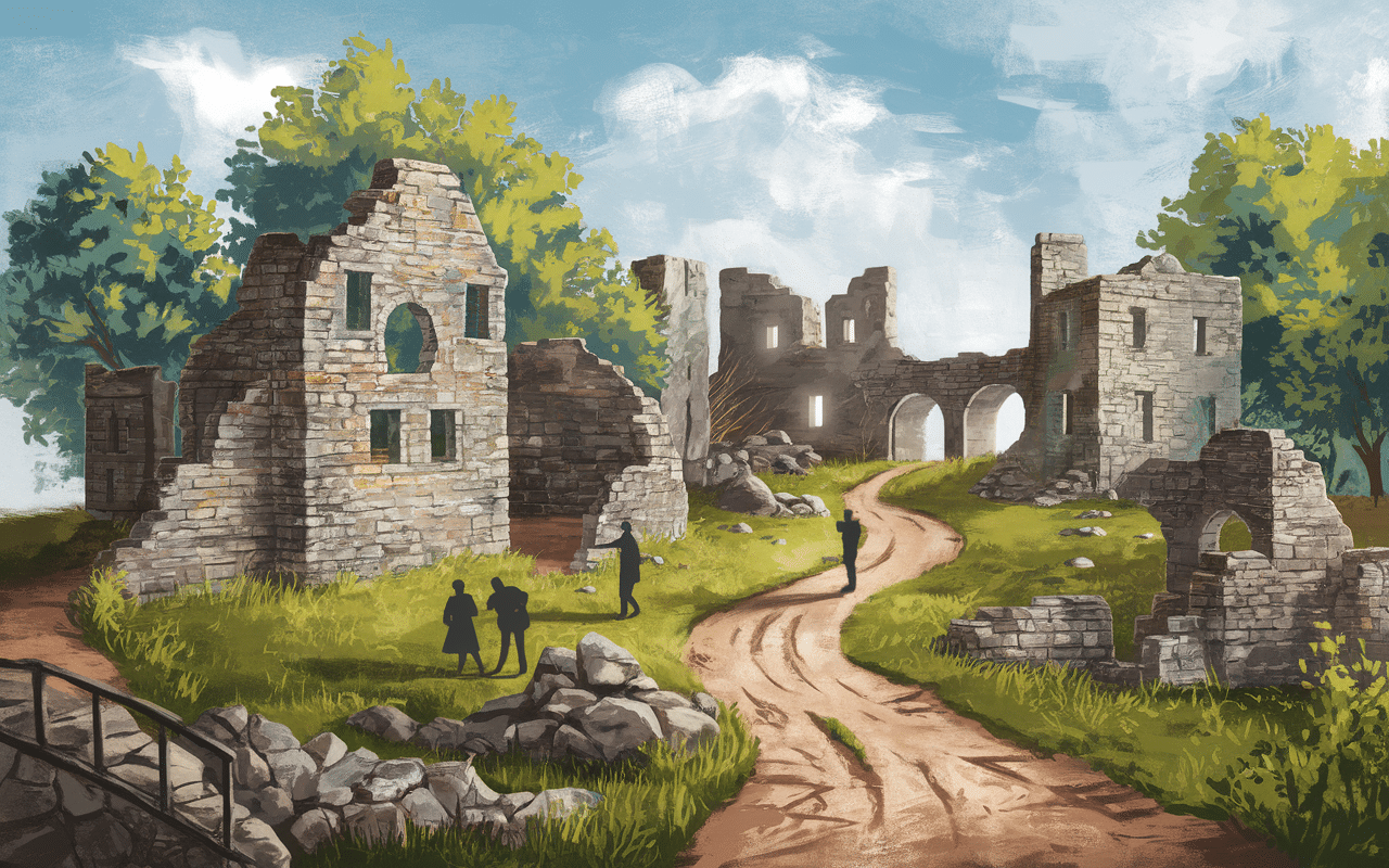 Vestiges villages engloutis lac de Guerledan vide