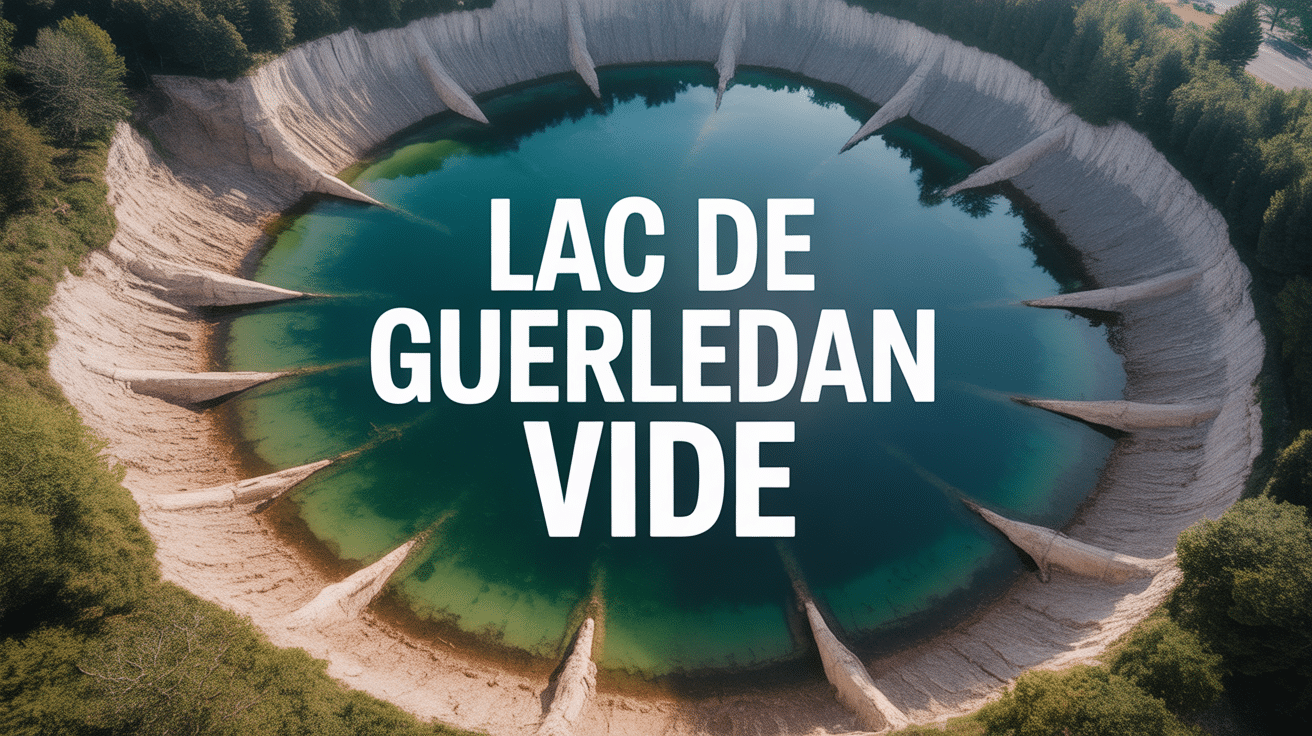 Lac de Guerledan vide vu du ciel avec vestiges et arbres