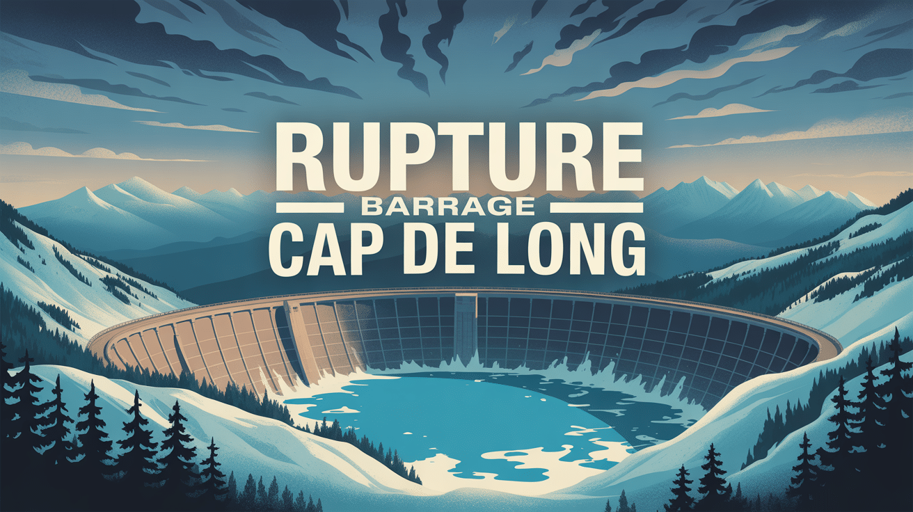 Vue panoramique rupture barrage Cap de Long ciel sombre