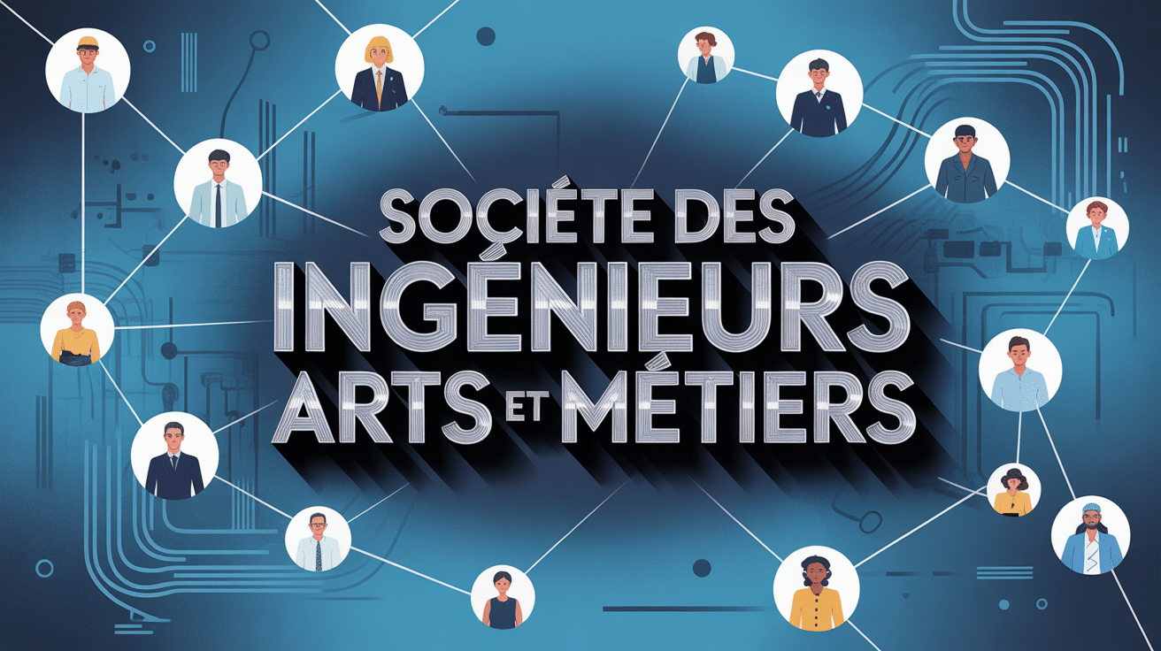 Réseau connecté société des ingénieurs Arts et Métiers avec engrenages et circuits