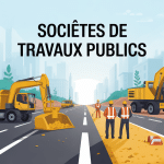 Chantier société des travaux publics avec engins et ouvriers