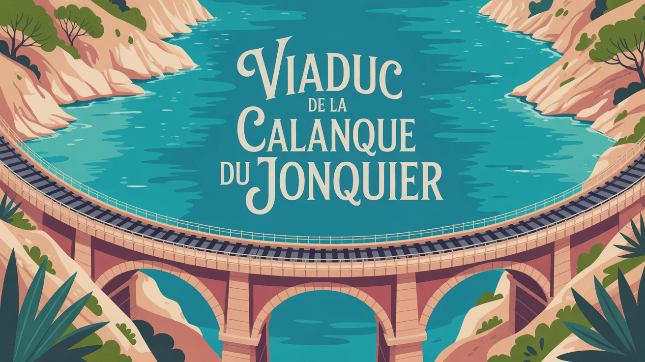 illustration viaduc de la calanque du jonquier avec mer turquoise et végétation