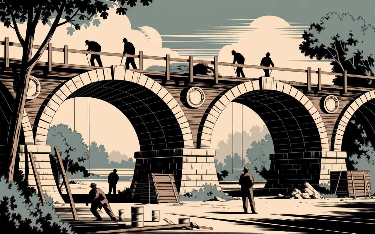 construction du viaduc de Marnaval chantier 19e siecle