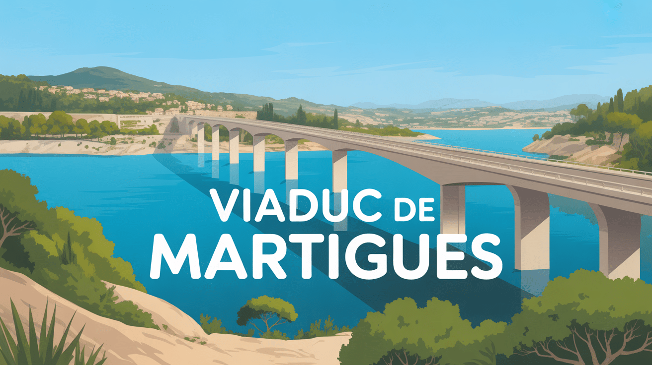 Vue panoramique du viaduc de Martigues sur l'étang