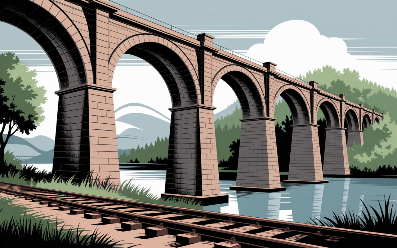 Pont en pierre du viaduc des Fauvettes avec arches et végétation