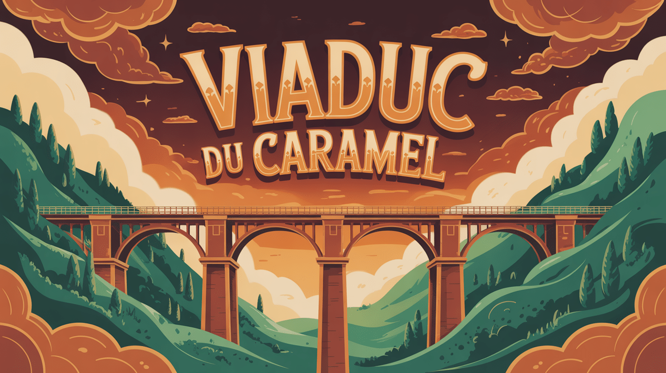 Illustration viaduc du caramel pont doré atmosphère mystérieuse