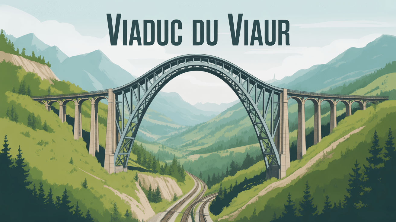 Vue panoramique du viaduc du Viaur sur vallée verdoyante
