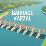 Vue aérienne barrage Arzal et paysages agricoles