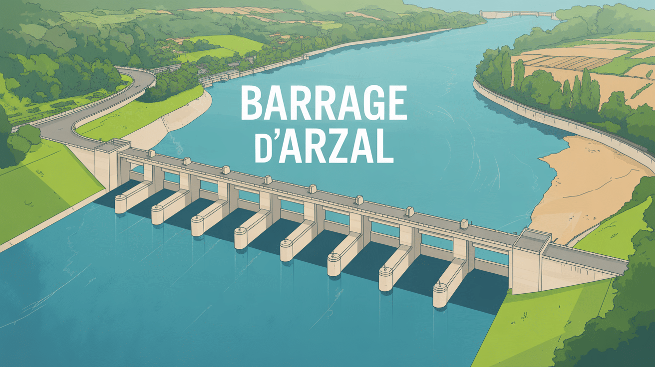 Vue aérienne barrage Arzal et paysages agricoles