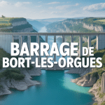 Vue du barrage bort les orgues sur lac et orgues basaltiques