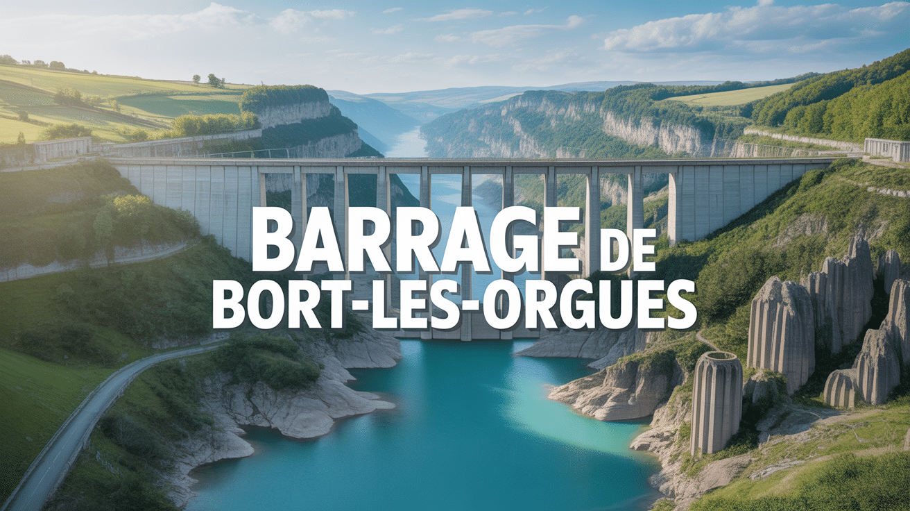 Vue du barrage bort les orgues sur lac et orgues basaltiques