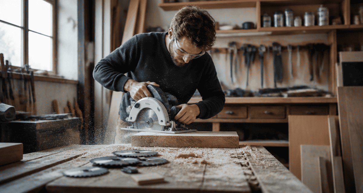 Scie circulaire comparatif en action atelier