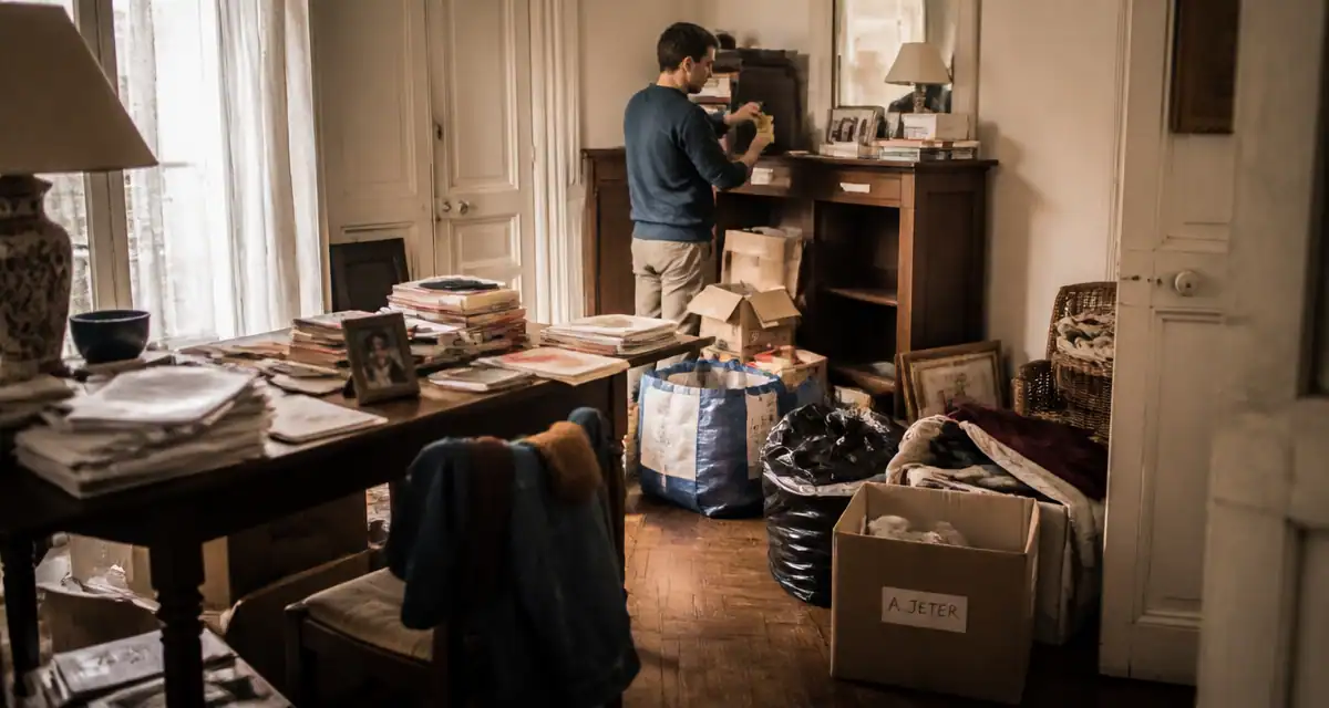 Vidage maison cartons tri salon ancien