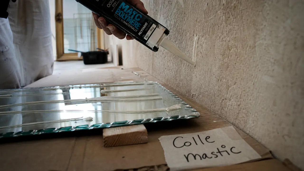 Que peut on coller sur du crépi : mastic en cartouche avec miroir mural posé