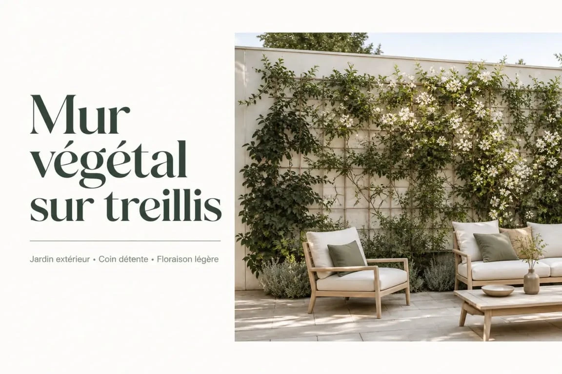 Idée pour cacher un mur exterieur avec plantes grimpantes et treillis dans un jardin
