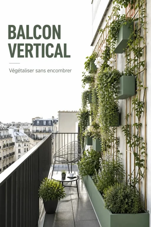 Idée pour cacher un mur exterieur sur balcon avec jardinières suspendues et treillis