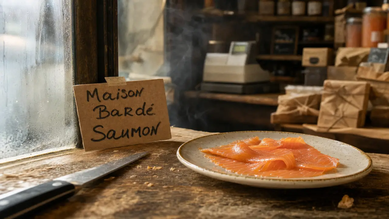 Maison Bardé saumon fumé, table et tranches