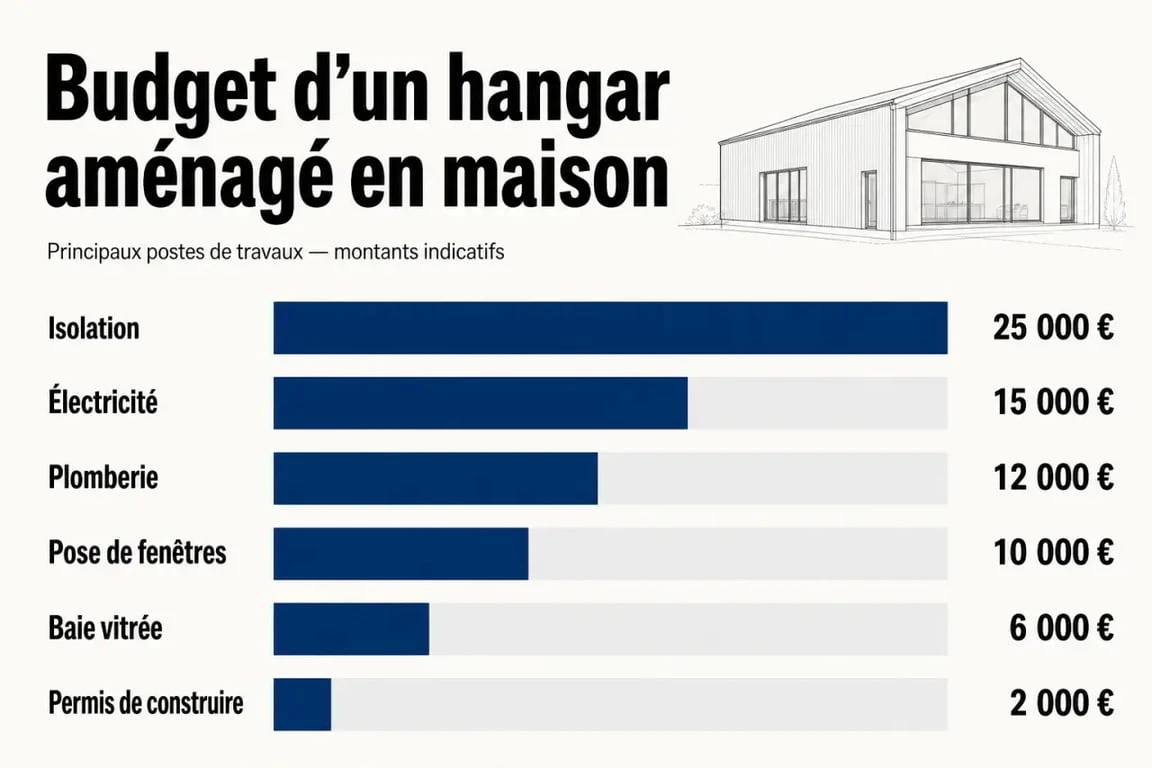 Budget d’un hangar aménagé en maison avec les principaux postes de travaux