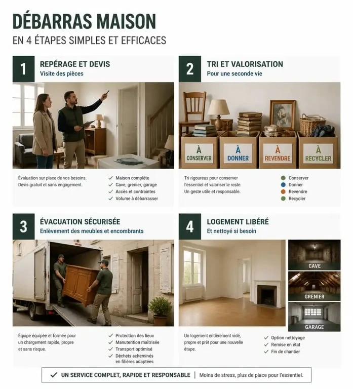 Les quatre étapes d’un débarras maison, du repérage à la remise en état