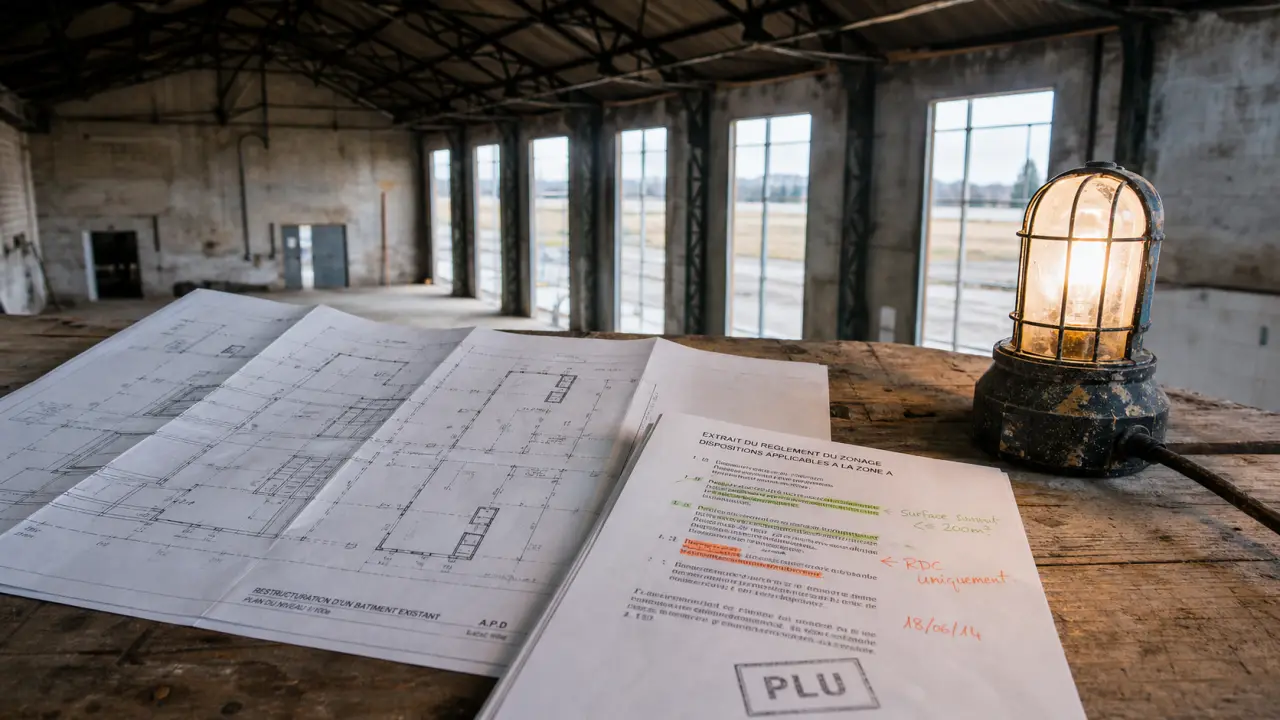 Hangar aménagé en maison, extrait PLU et diagnostics, budget à prévoir